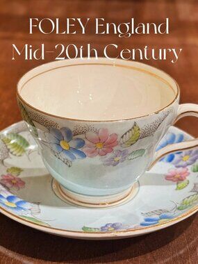 Foley Light Blue Hand-Painted Daisy Teacup Saucer